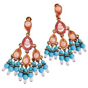 VTG Signed Joan Rivers Chandelier Screw Back Earrings Glass Beads Dangle Drop